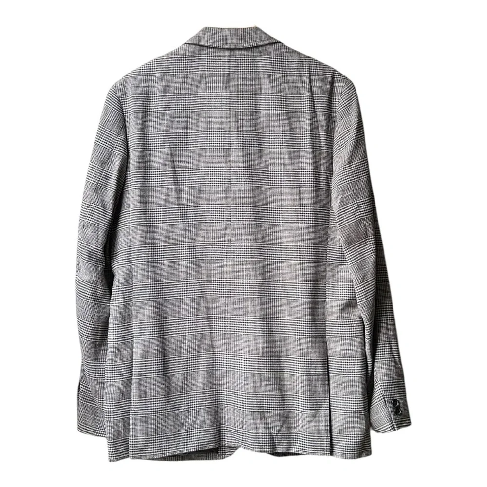 J.Crew Grey Kenmare Relaxed-fit Checkered blazer in cotton-linen blend Sz 40L